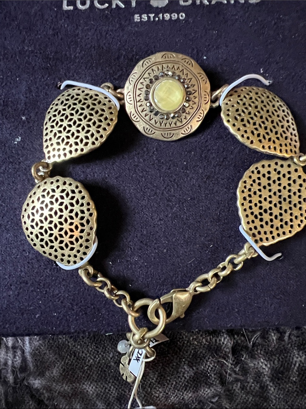 Lucky Brand Gold-Tone Filigree Medallion Bracelet with Yellow Center